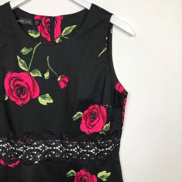 Homeyee Floral Cocktail Black MIDI Dress Large - Picture 3 of 11
